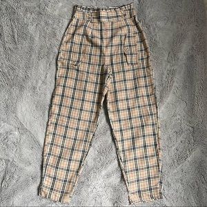 Beige Plaid Trousers